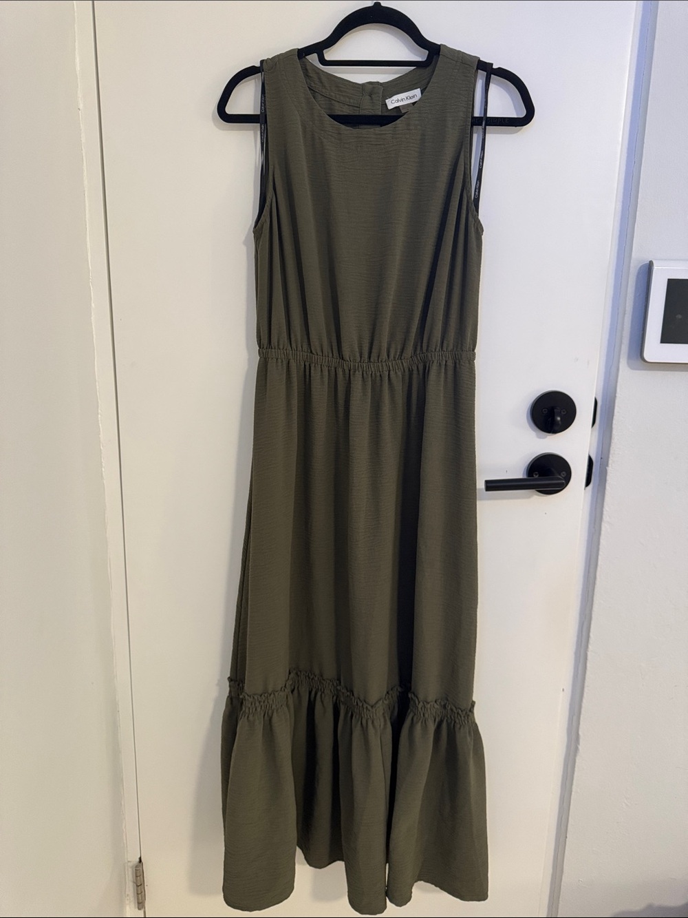 Calvin Klein Olive Sleeveless Tiered Maxi Dress